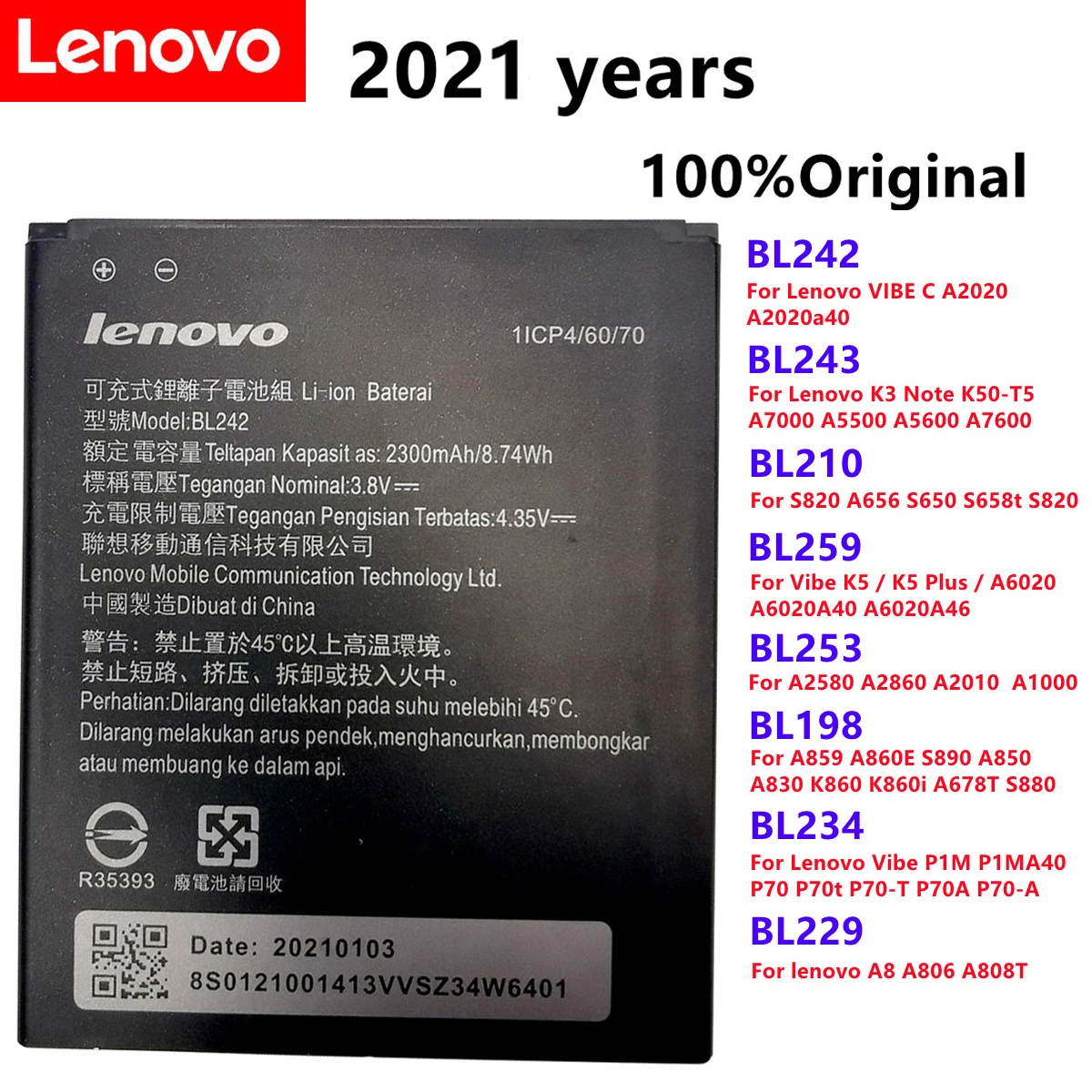 

BL243 BL210 BL259 BL242 Battery For lenovo K3 K30-W K30-T A6000 A3860 A3580 A3900 A6010 A6010 Plus Batterie Bateria Accumulator