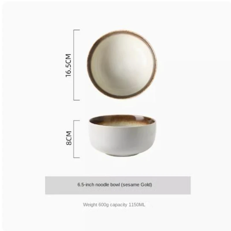 Tableware Ceramic Black White Glaze Round 6.5 Inch Gradient Color Household Soup Bowl High Sense Commercial Restaurant Supplies