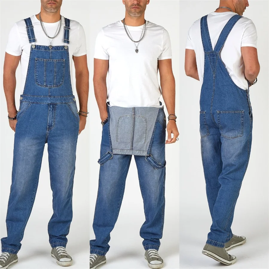 2025 Men's Denim Overalls Cargo Trousers for Men Fashion Bib Jeans Jumpsuit Oversized Pants Clothing Male Straight Streetwear 2