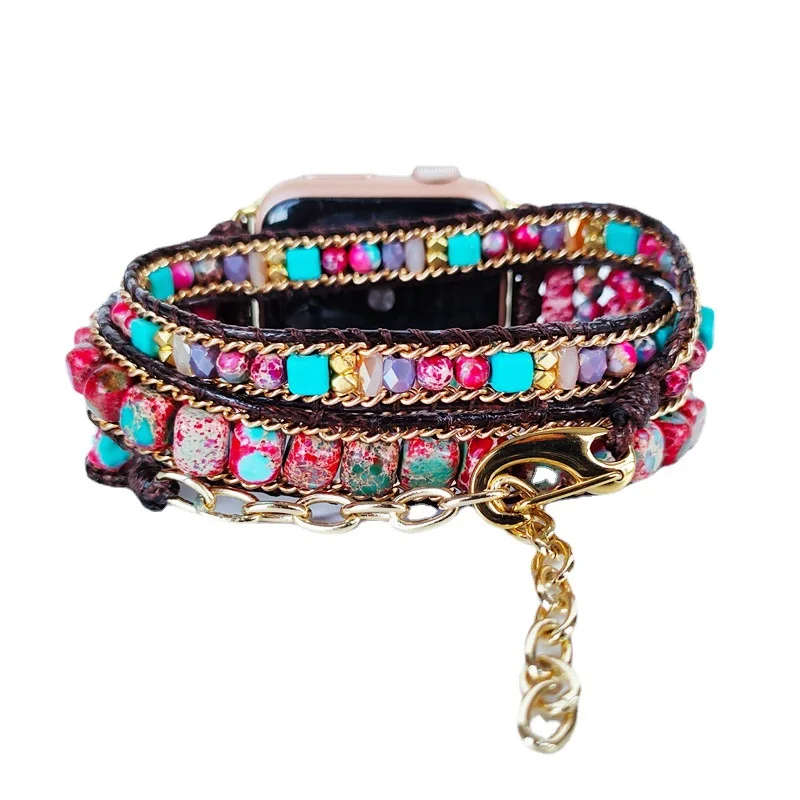 Cinturino Per Orologio Red Imperial Jasper Sea Sediment Jasper Watchband Braceet Cinturino Per Orologio In Acciaio Inossidabile Apple Watch Smart Watc