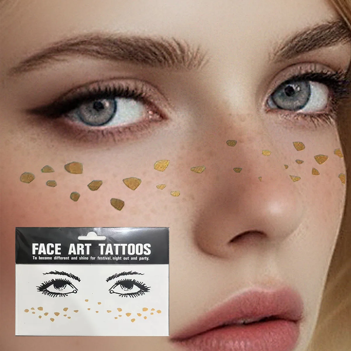 Gold Glitter Tattoo Stickers for Face Makeup Metallic Moon Stars Waterproof Temporary Freckle Tattoos for Women Eyebrow Party 3