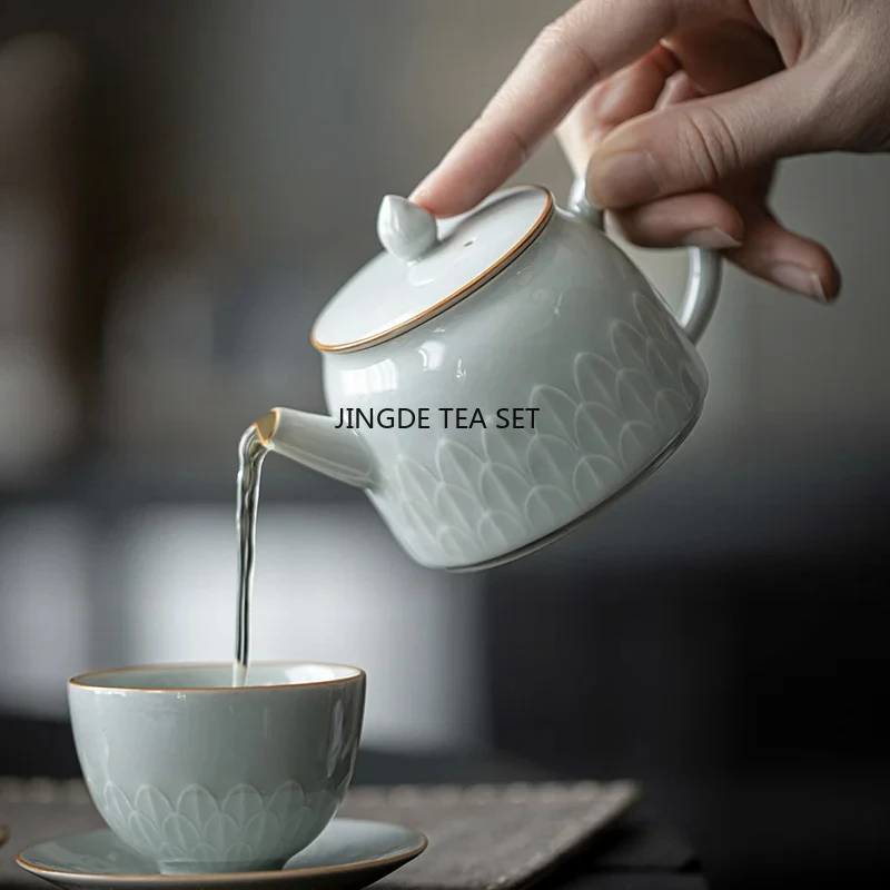 150ml premium handmade embossed lotus petal ceramic teapot home creative relief with filter Kung Fu tea set