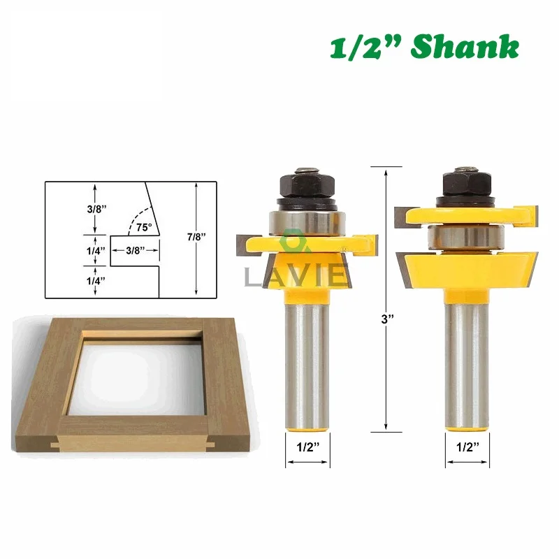 

2pcs 1/2" Shank Shaker Rail & Stile Router Bits Set Carbide Door Knife Woodworking Tenon Cutter Tools For Wood