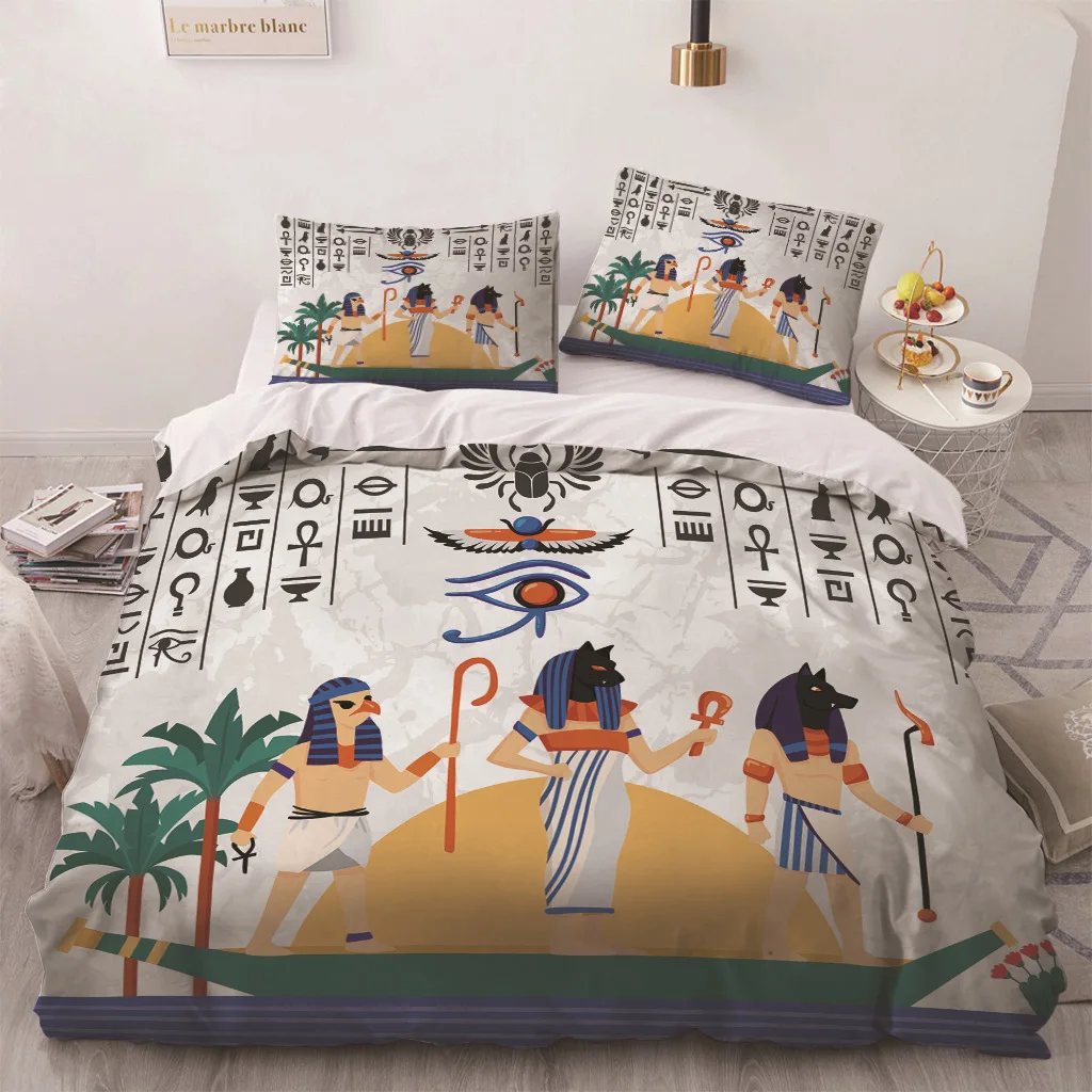 Africa Egypt King Queen Duvet Cover Egyptian Pharaoh Bedding Set for Teens Adults Ancient Frescoes 2/3pcs Polyester Quilt Cover - Image 6