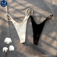 Culotte tanga brésilienne en coton pour femmes, sous-vêtements Sexy, couleur unie, 1/2 pièces 1