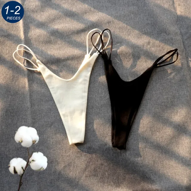 Culotte tanga brésilienne en coton pour femmes, sous-vêtements Sexy, couleur unie, 1/2 pièces 1