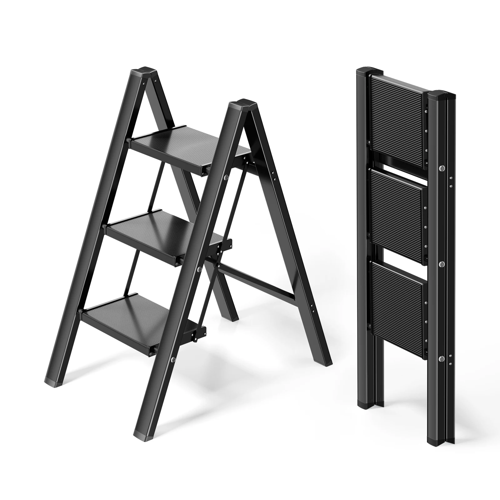 Ladnamy 3 Step Ladder Folding Ladder Stool Portable Storage Rack Lightweight Aluminum Wide Anti Slip Pedal Multifunctional Tools