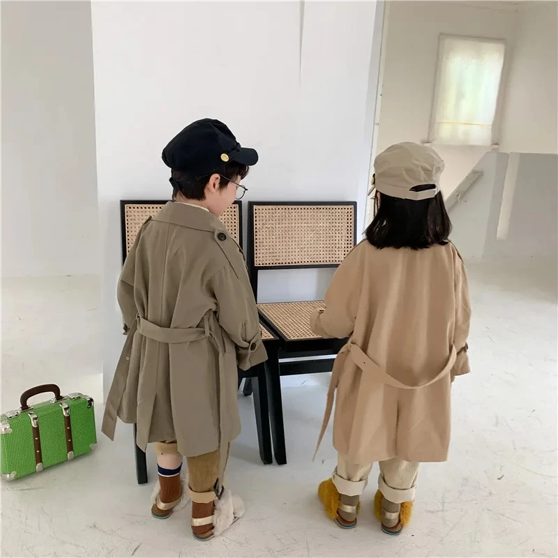 Kids Jacket Girls Trench Coats 2-10Yrs Kids Trench Coat Spring Autumn Boys Girls Long Sleeve Turn-Down Collar Windbreaker