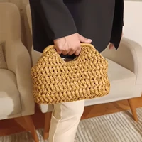 Natural Fiber Snap Clutch Bag,Spanish Seaside Women's Straw Woven Handbag,Summer Beach Travel Vacation Evening Elegant Purse - Image 4