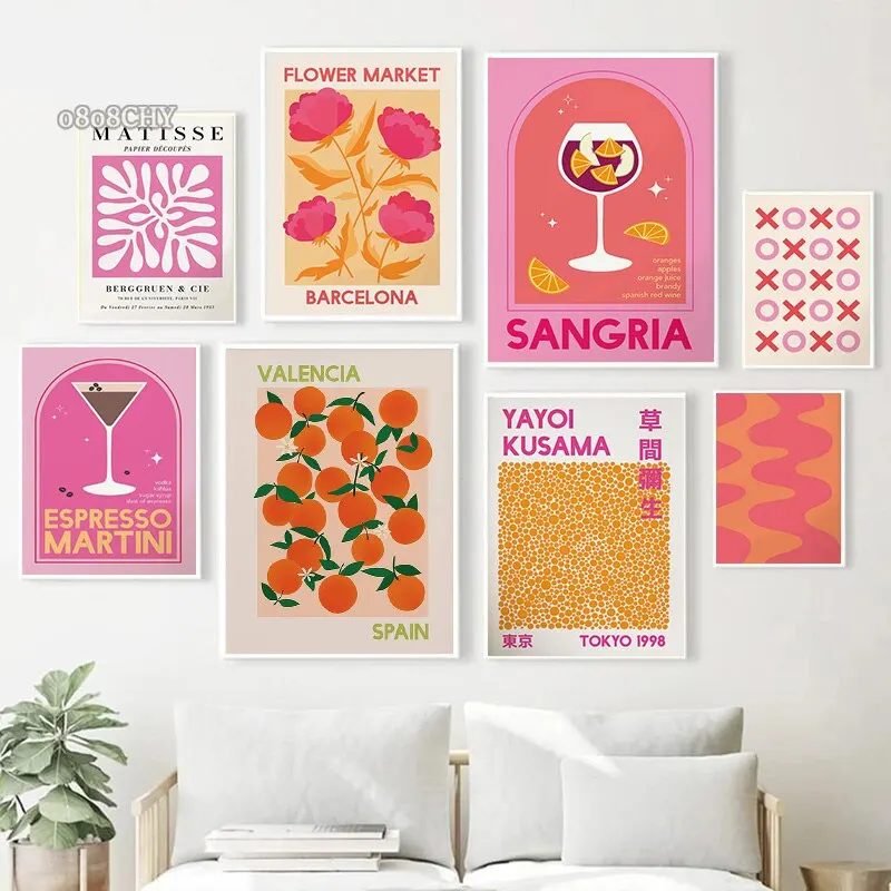 

Nordic Yayoi Kusama Matisse Inspired Fruit Cocktail Canvas Prints Aesthetic Living Room Wall Art