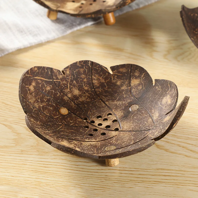 1PC Soap Holder Coconut Shell Wooden Bathroom Soap Dish Container keep the candle in shade place