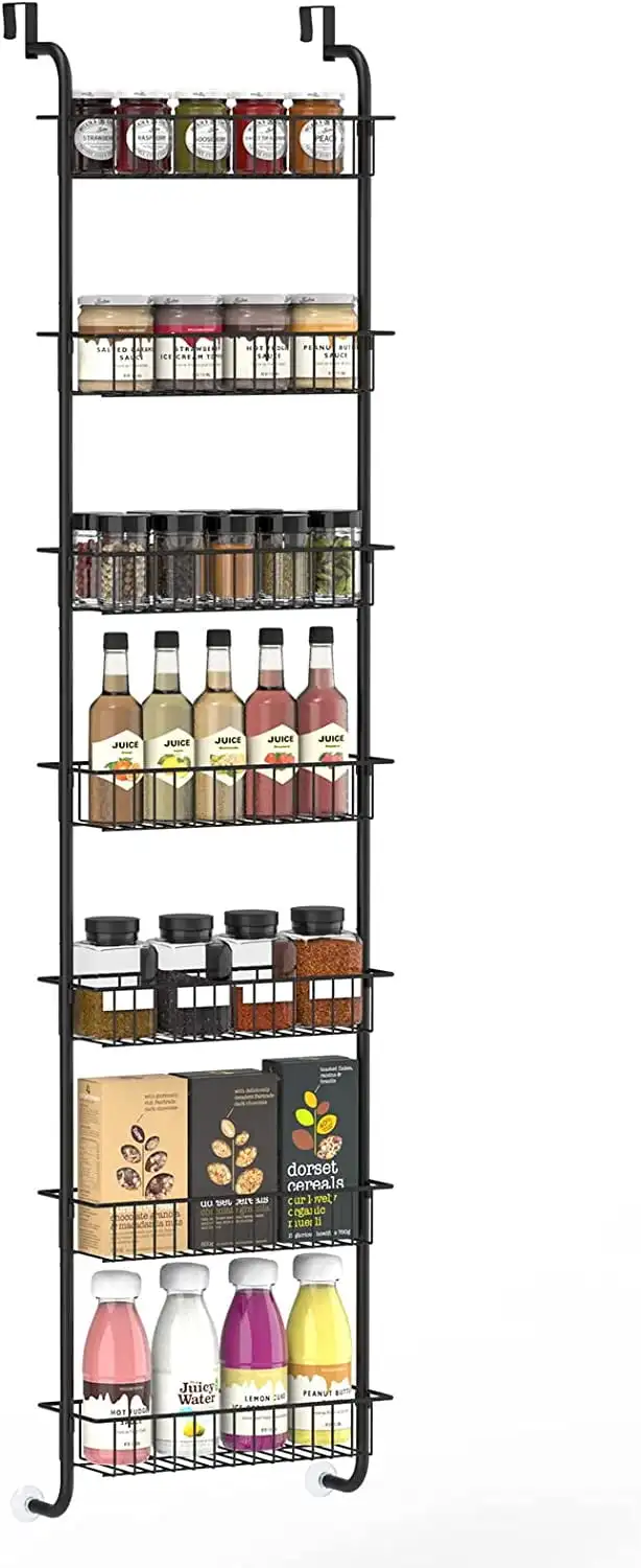 

Over the Door 7-Tier Pantry Organizer Rack, Spice Rack with Baskets, Black