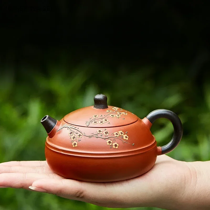 1PC 160ml Hand-painted Plum Blossom Beauty Teapot Boutique Yixing Purple Clay Teapot Master Handmade Filter Tea Infuser