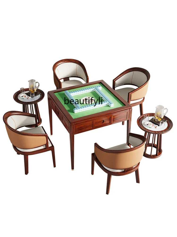

New Chinese Style Blackwood Mahjong Machine Automatic Dining Table Dual-Purpose in One Solid Wood Mahjong Table Mute