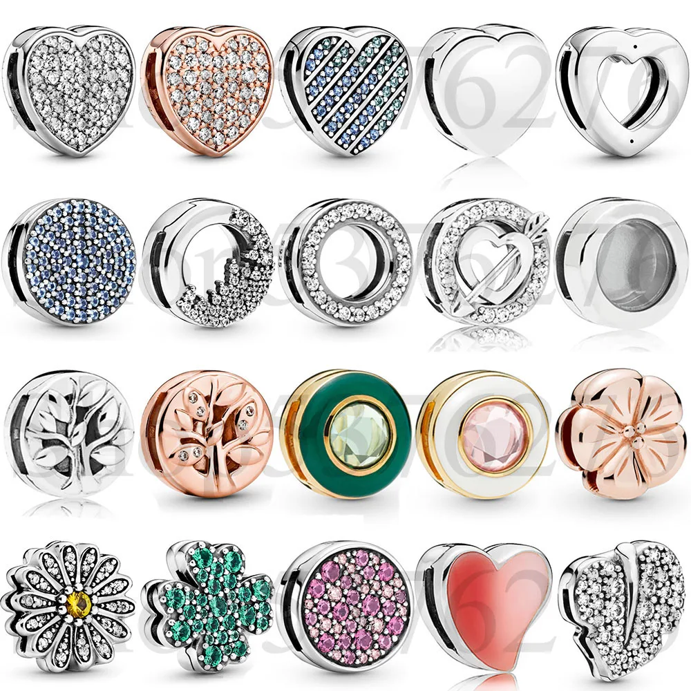 925 Sterling Silver Bead Reflexions Heart Circle Round Clip Charm Fit Pandora Women Reflexions Series Bracciale Gift Gioielli Fai Da Te