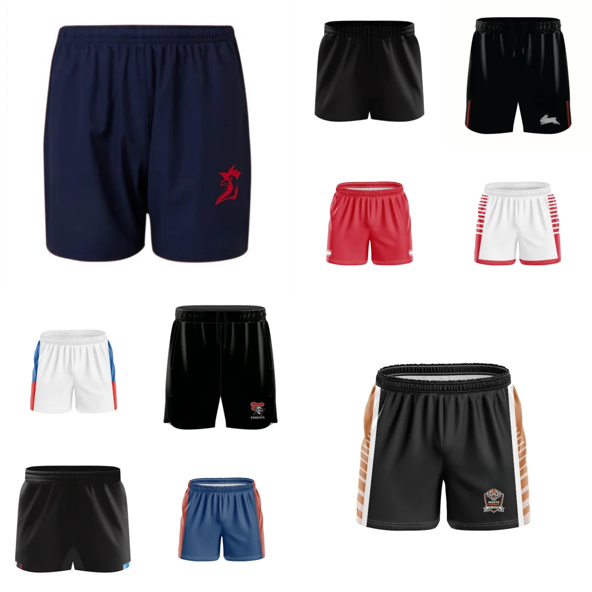Rugby Knights/Rabbitohs/Sydney Roosters/St. George/Masters Tigers-Home and away/training with a variety of rugby shorts
