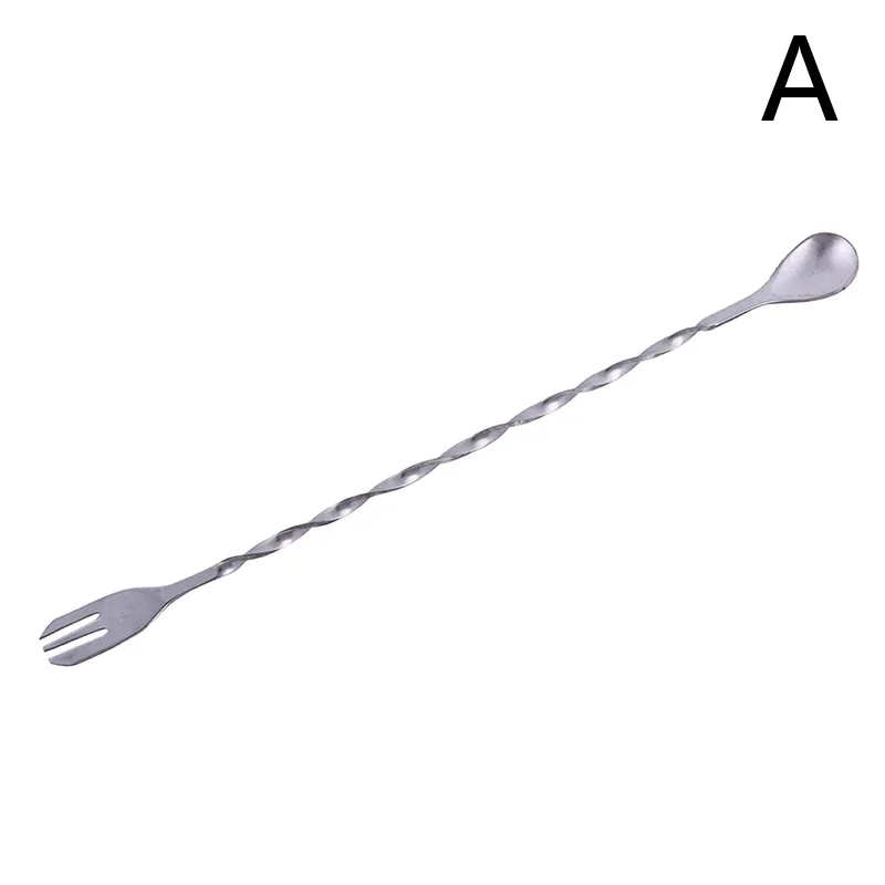 1pc 20/26cm fork spoon Double Head Stainless Steel Cocktail Bar Appliances Spiral Shape Coffee Mixing Spoons Stirring Rod