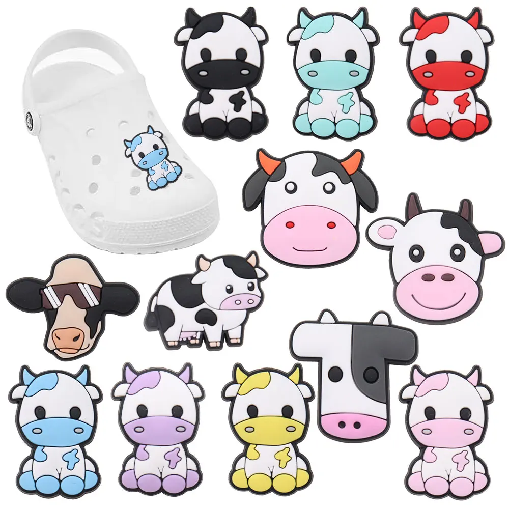 

Hot Sale 1-12pcs PVC Shoe Charms Cute Animal Colorful Cows Accessories Sandal Decoration For Croc Jibz Kids X-mas Gift