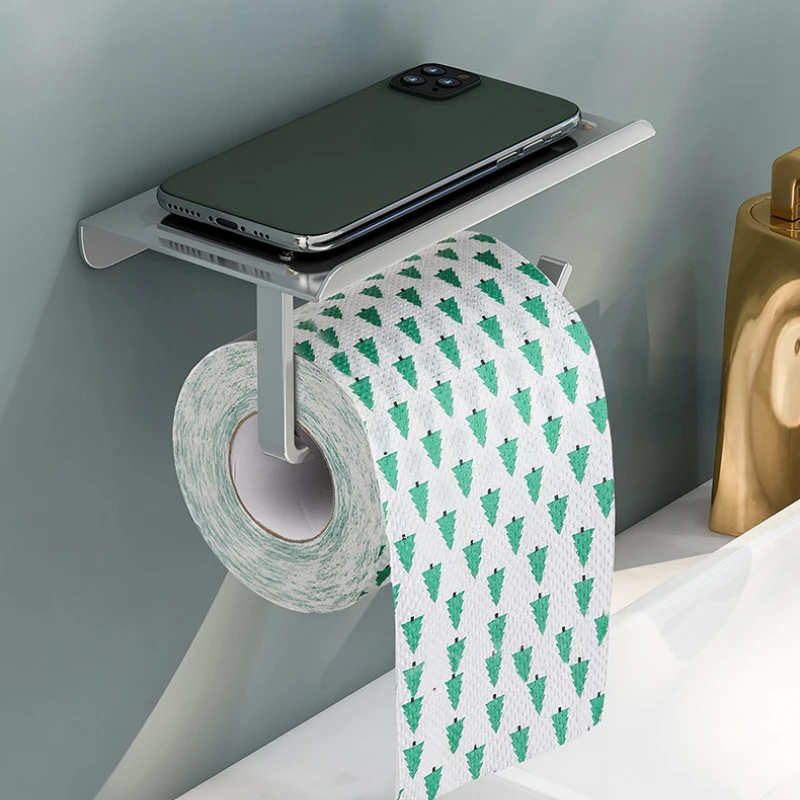 Stainless Steel Toilet Paper Holder Bathroom Wall Hanging Paper Phone Holder Shelf Storage Hook Tissue Toilet Roll