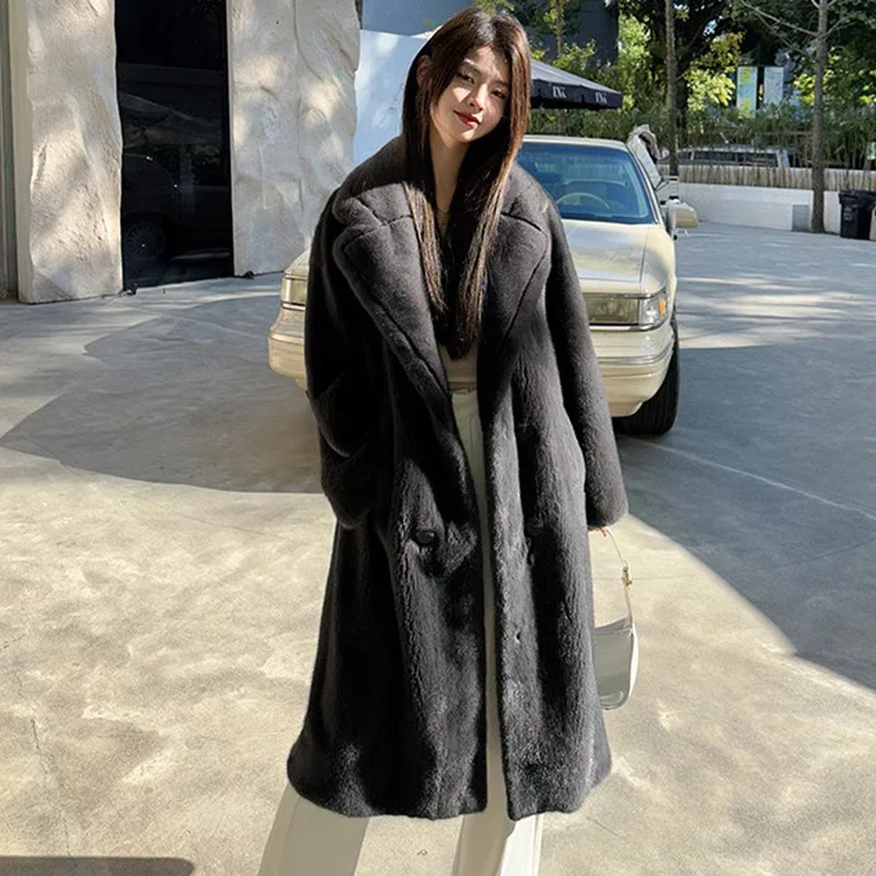 Autumn Winter Long Fur Coat Women Windbreak Fluffy Jacket Luxury Brand Thickened Warm Faux Fur Coat Plus Size Women's Clothing