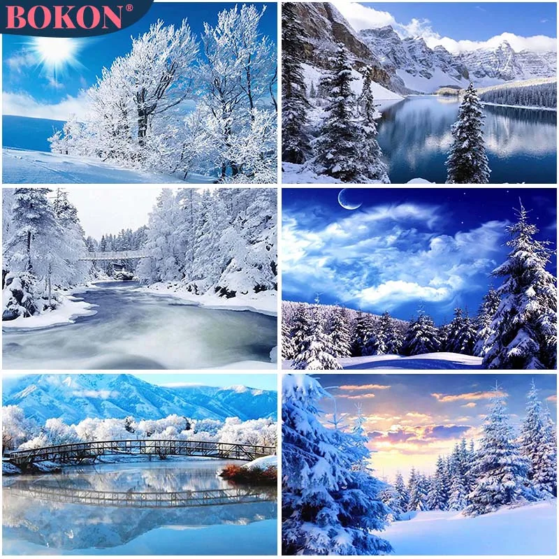 

5D Diamond Landscape Painting Cross Embroidery Snowflake Diamond Painting Winter Landscape Diamond Mosaic Mural