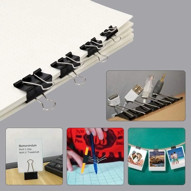 Binder Clips 30/20/15/10/5Pcs Black Foldback 15/19/25/32/41/51mm Office Clip Paper Home School Office Storage
