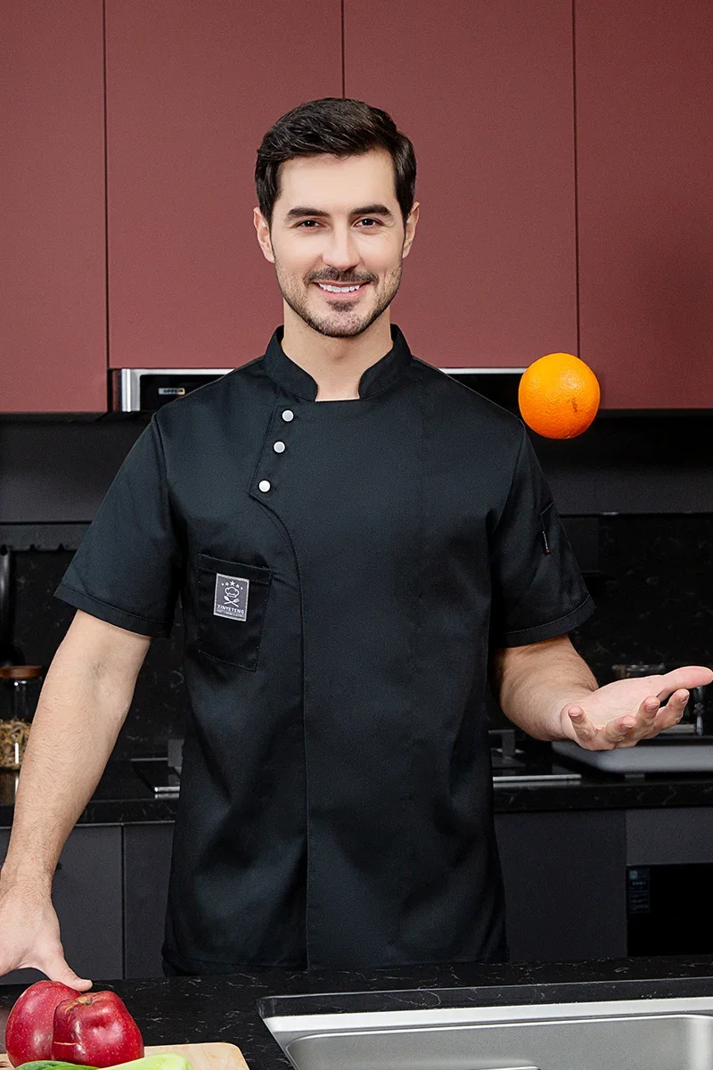 Jaket Free Restaurant Waiter Cook Shirt Coat Costumes Short Sushi Chef Uniform Wear Kitchen Sleeve Breathable Barber Logo