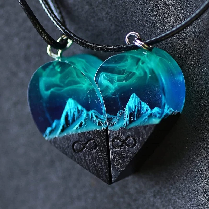 (🎄Early Christmas Sale🎄 – 40% Off)wood Resin Paired Heart Pendants Mountains