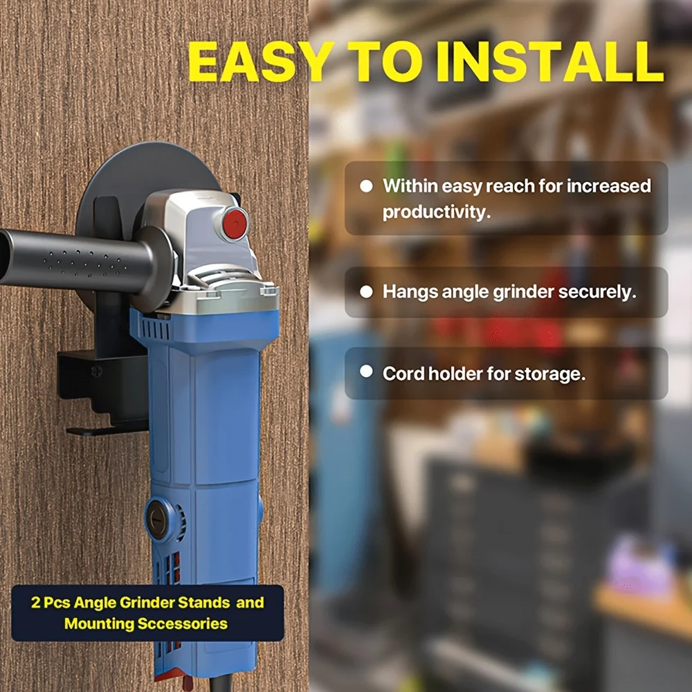 Tool Storage Rack Angle Grinder Holder Metal with Cord Hanger Wall Mount Bracket for Angle Grinder Cutters Polishers Rack