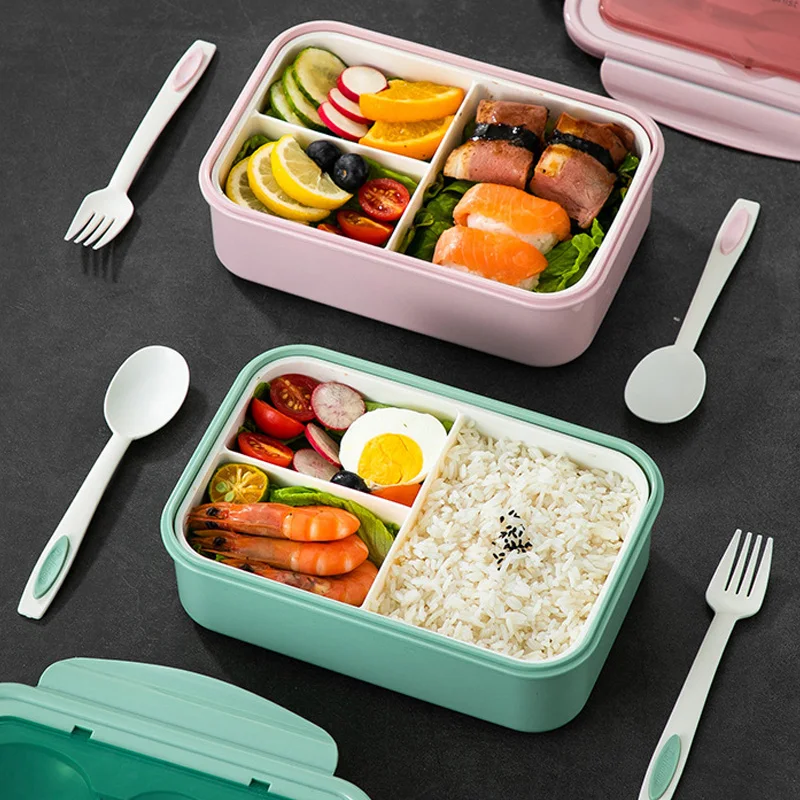 1350ML Kawaii Lunch Box School Girl Portable Microwavable Food Storage  Container Leakproof 2 Layer Divide Bento Box Spoon Fork