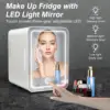 Mini Fridge with Dimmable LED Mirror 4 Liter Easy-Take Skincare Fridge Small Refrigerating Makeup for Bedroom Car Portable 1