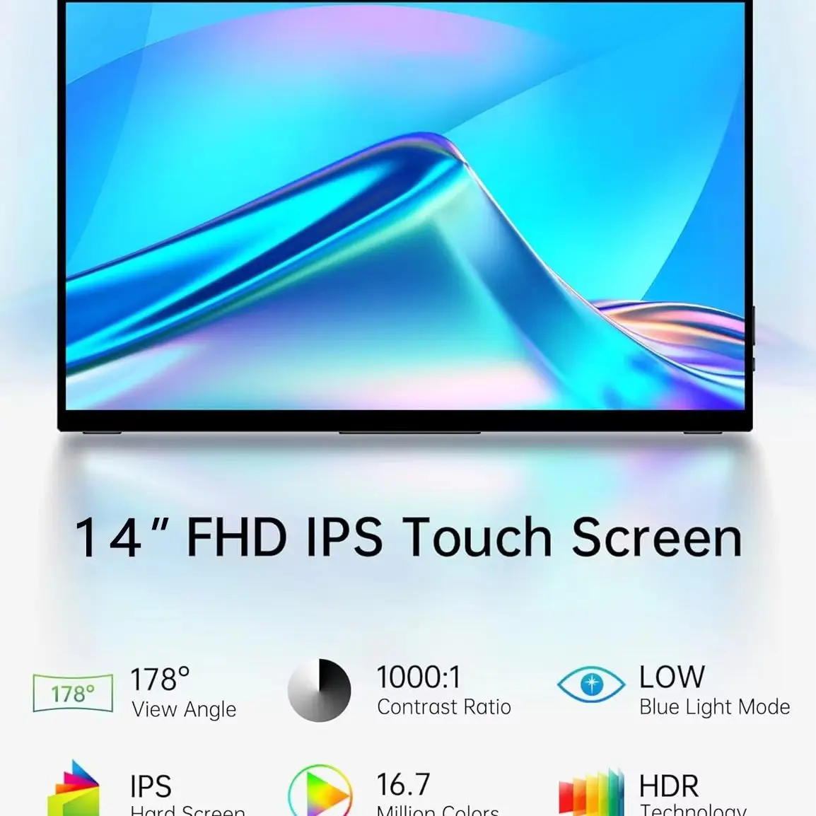 14인치 휴대용 터치 모니터 1920*1200P IPS 타입-C 미니 HDMI 지원, 노트북, 휴대폰, PS4/5, Xbox, Mac, TV, 스위치를 위한 원라인 연결 가능