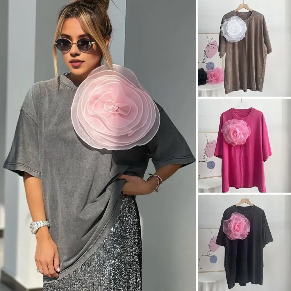 

Футболка женская летняя свободного кроя с эффектом потертости