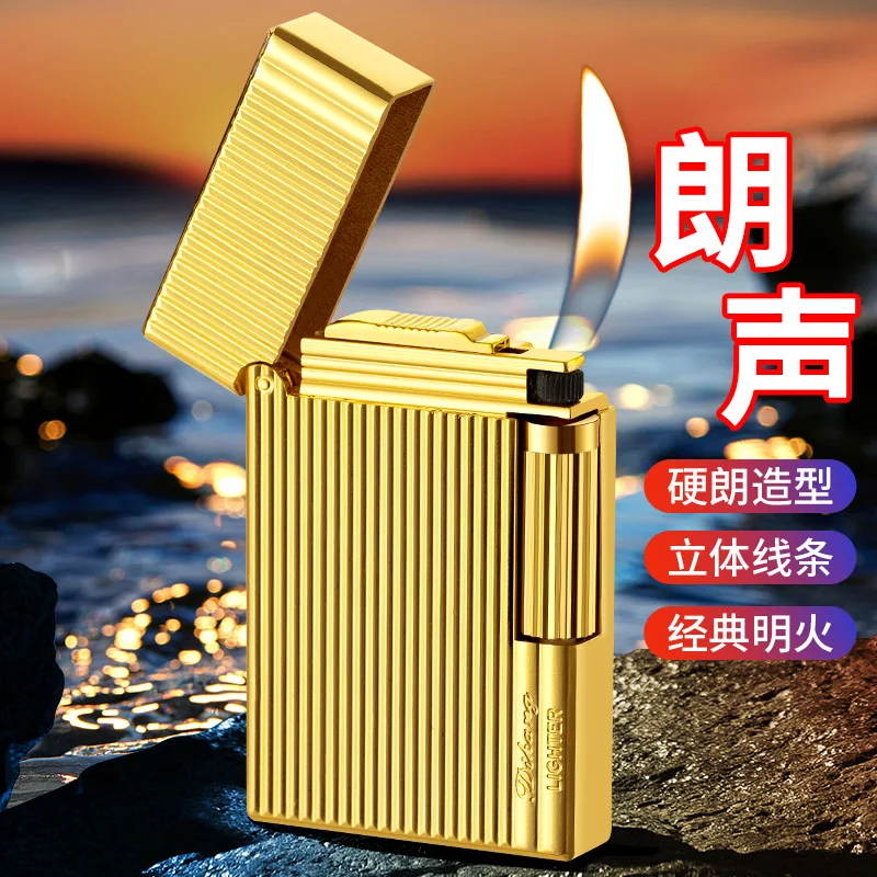 New Men's Business Trend Open Cover Steel Sound Inflatable Metal Straight Gas Lighter Men's Gift Cigar Cigarette Accessories 2