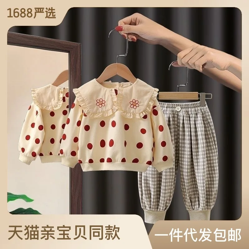 

Girls' Suit New 'S Online Red Western Style Casual Wear Children'S Spring And Autumn Baby Sweater Two-Generat