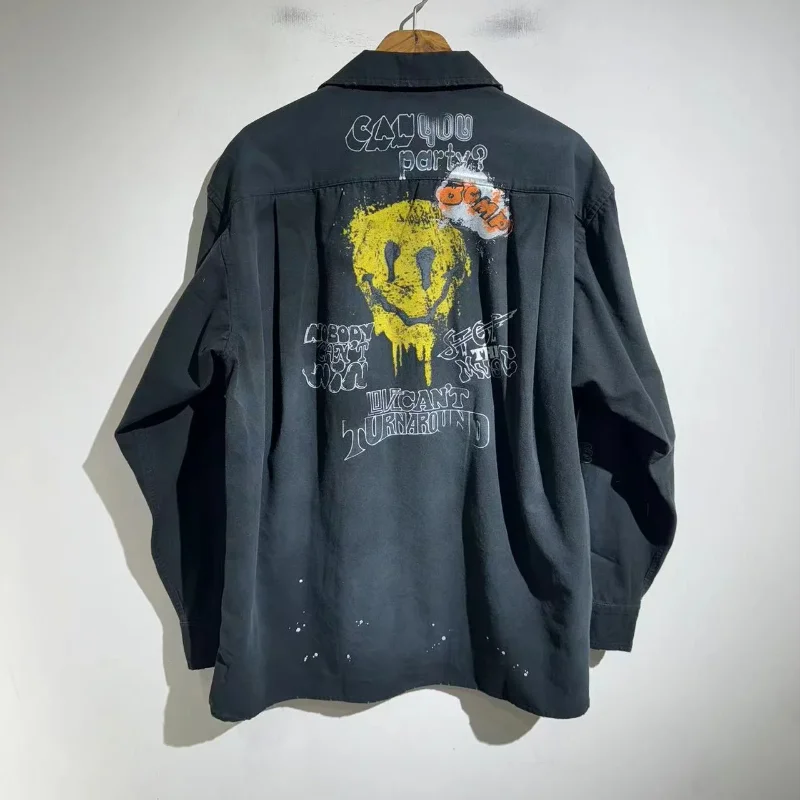 

2024ss Top Quality MMY Logo Graffiti Casual Shirts for Men Long Sleeve Button Down Shirt Streetwear Men's Clothing Clothes