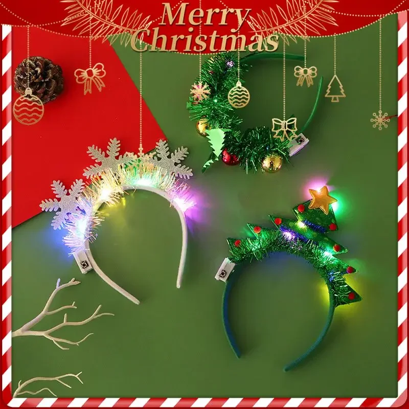 Christmas Headband LED Lights Christmas Gifts Snowflake Xmas Tree Hair Band Decorations for Girls Women New Year Gifts