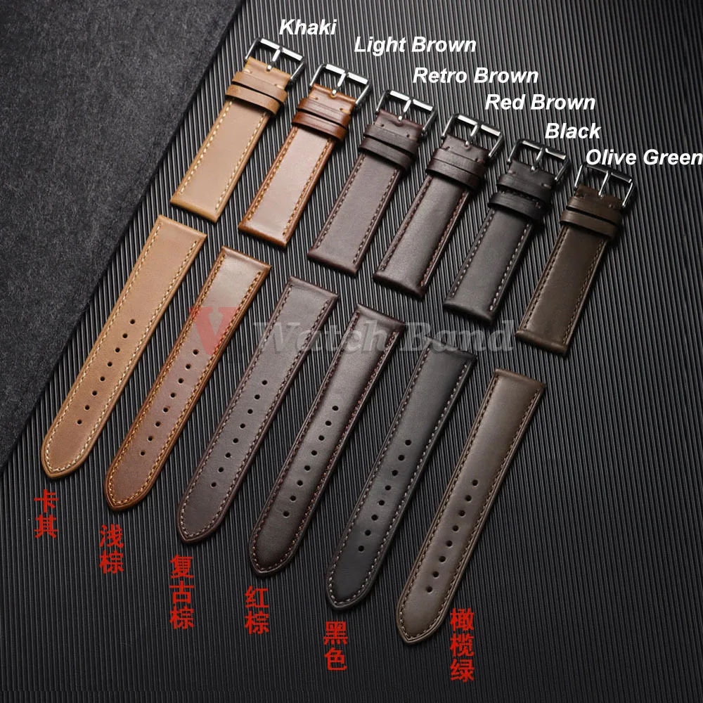 Vintage Genuine Calfskin Leather Watchband - Oil Wax Discoloration Soft Strap
