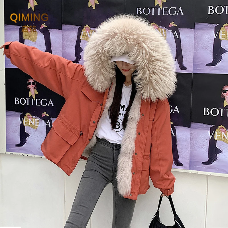 Parka Real Fur Coat Women Raccoon Fur Collar Lined Coat Fox Fur Coat Winter Ladies Rex Rabbit Hair Detachable Liner Short Coats detachable x long parka waterproof winter jacket women natural raccoon fur hood rabbit fur liner real fur coat streetwea