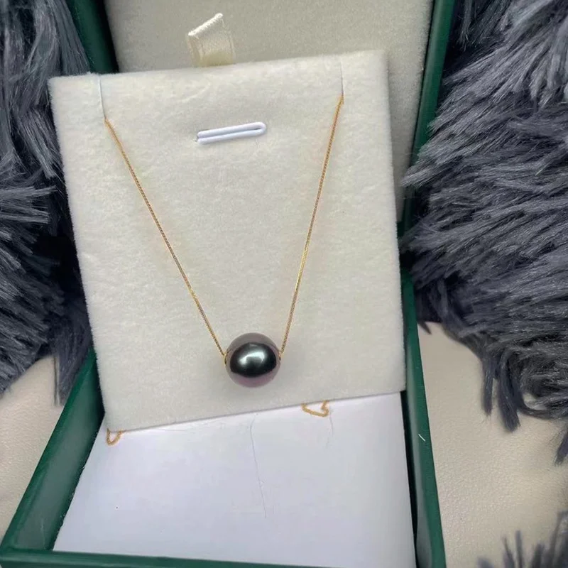 

Jewelry Natural 11-12mm Sea Genuine Black Round Pearl Necklace For Women