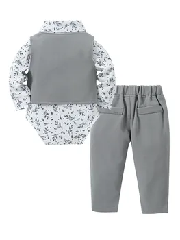 Baby Boy Clothes Suits 5PC Infant Gentleman Outfit Dress Shirt+Bowtie+Vest+Corsage+Pants  Toddler Boy Wedding Party Outfits 2