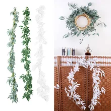 

1pcs Artificial Plant Green Leaf Rattan Wedding Party Balcony Bedroom Garden Decoration Simulation Wicker Wall Hanging Garland