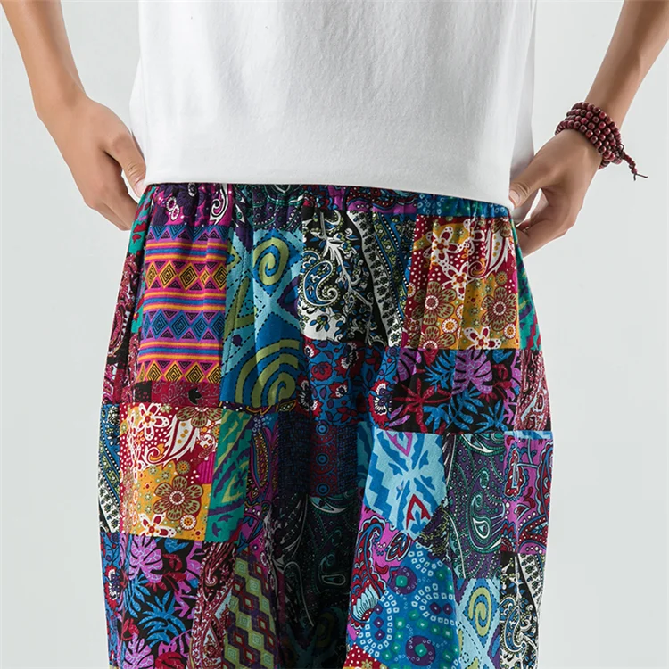 Sommer Nepal Drucke Baumwolle Leinen Jogger Männer Baggy Hippie Boho Gypsy Aladdin Cargo Hosen Yoga Harem Hosen Frauen – Detail 18