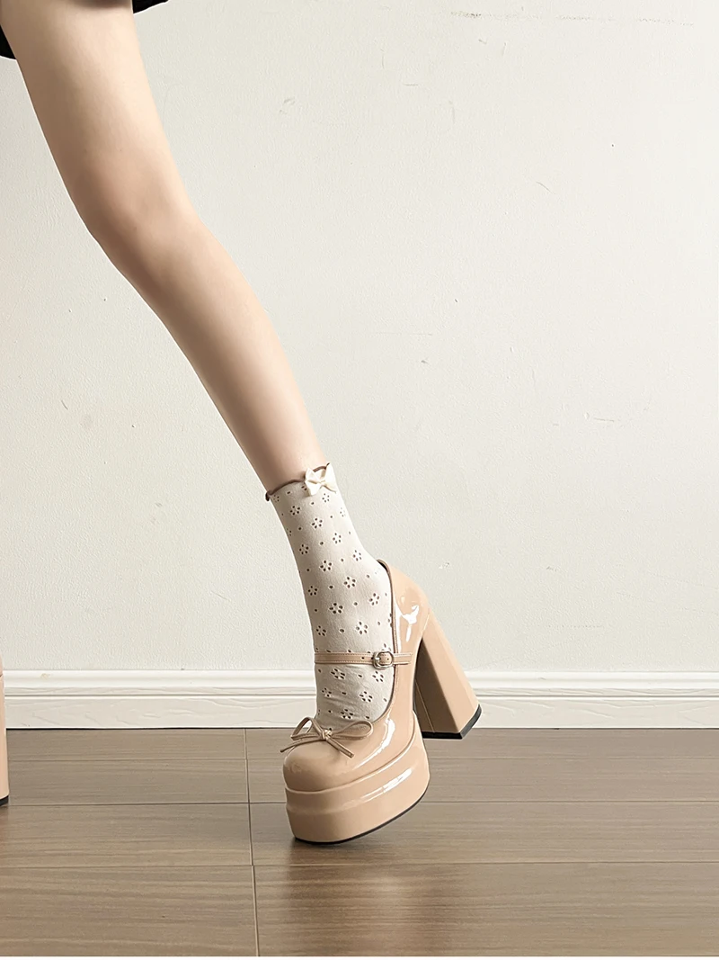 Platform Square High Heel Women's Mary Jane Shoes Fashion Butterfly-knot Shoes Spring Autumn Wedding Party Shoes