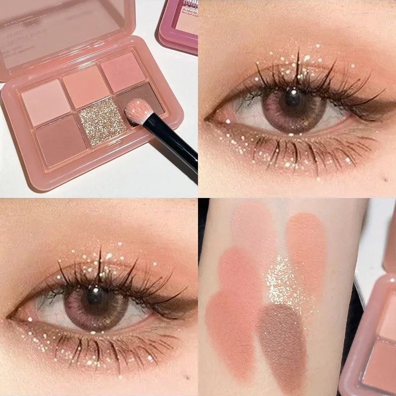 Pink Clear Glitter Eyeshadow Palette Matte Shimmer Orange Brown Shiny 4-Color Eye Shadow Girl Makeup Palette Lasting Cosmetic 5