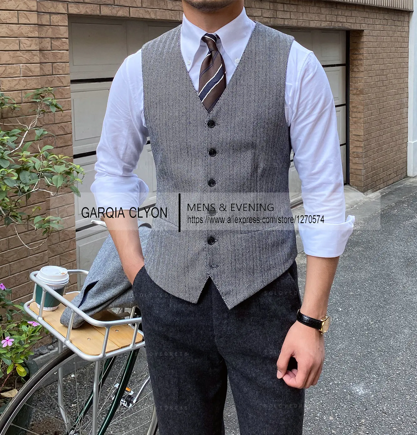 V Neck Slim Fit Single Breasted Slim Fit Herringbone Men‘s Vest For Jacket Casual Business Men's Waistcoat 4
