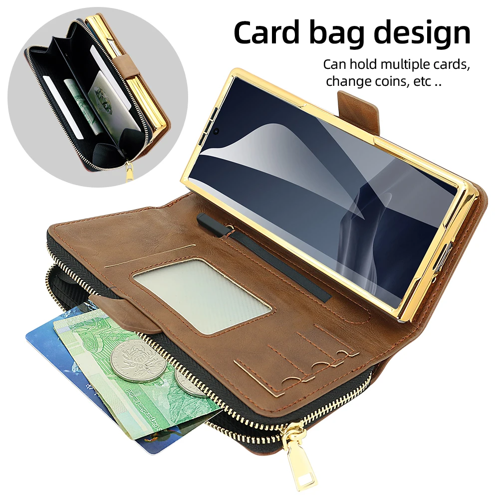 Faux Leather Flip RFID Wallet Phone Case with Hand Grip, Credit Card Slots, Magnetic Clasp, and Stylus