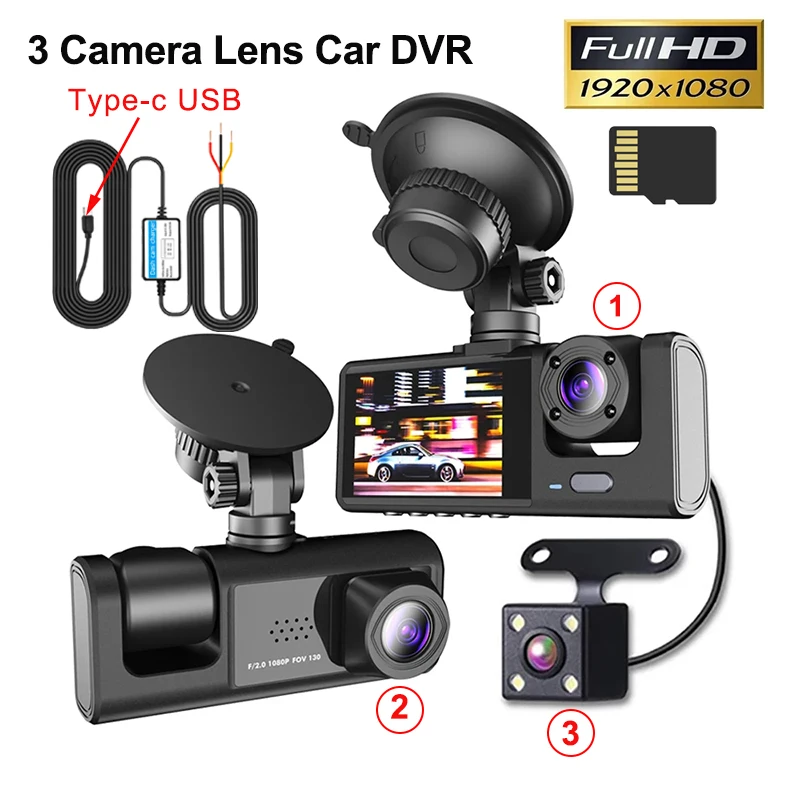 Full HD 1080P 3 Camera Dash Cam For Car 2 Inch Screen Dashcam Black Box full-hd-1080p-3-camera-dash-cam-for-car-2-inch-screen-dashcam-black-box