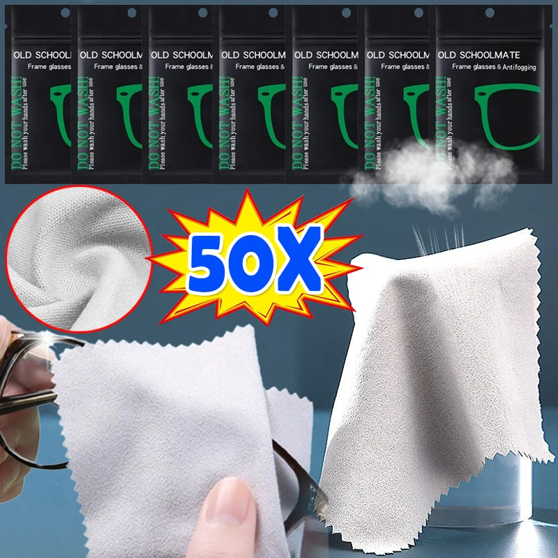 Glasses Cleaning Wipes 50PCS Reusable Anti-Fog Suede Pre-moistened Antifog Lens Cloth Defogger Prevent Fogging