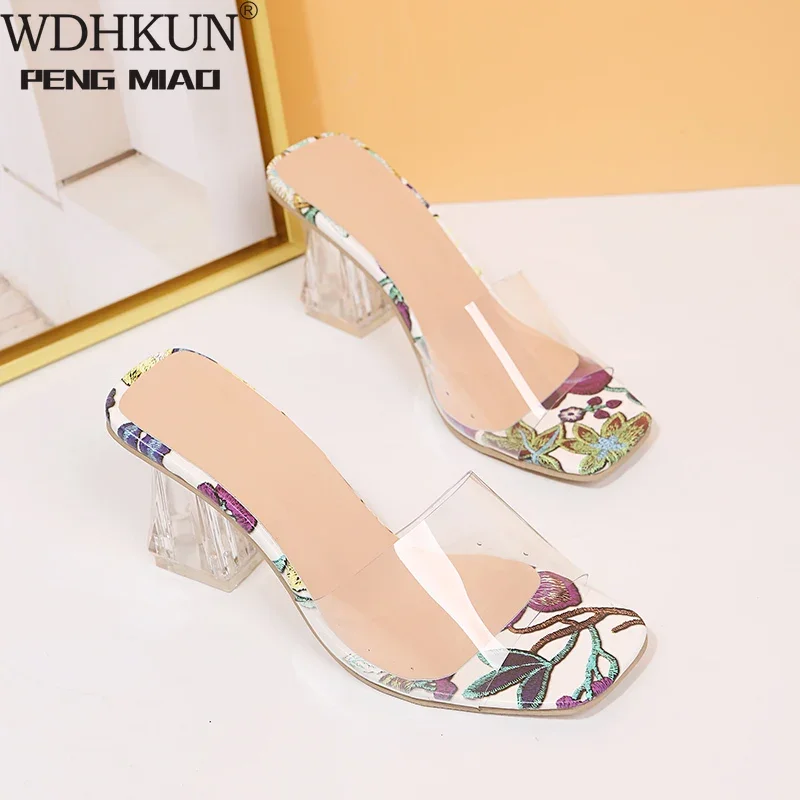 Women Sandals PVC Crystal Heel Transparent High Heels Summer Sandals Pumps Shoe Size 35~43 women high heels
